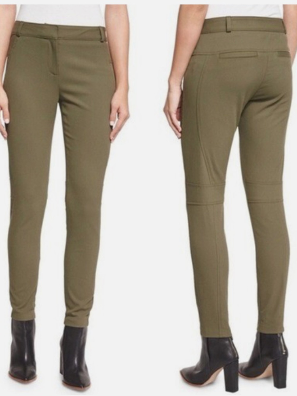 Veronica Beard Blossom Skinny Biker Pants Ankle Army Green 4